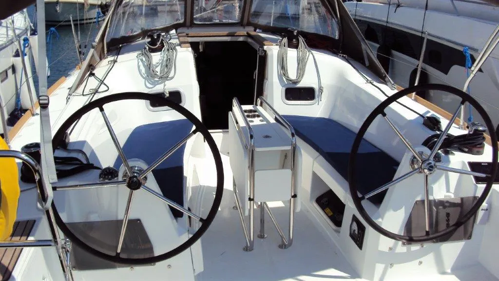Cockpit of Gemma, a Jeanneau Sun Odyssey 349 sailboat at Grad Pula, Croatia