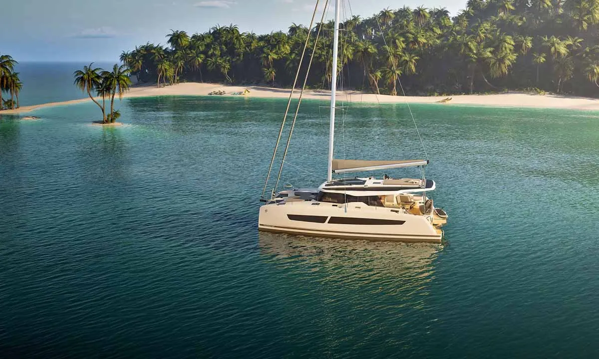 Exterior view of Pepper, a Fountaine Pajot FP 41 Quatuor 4 catamaran at Grad Trogir, Croatia