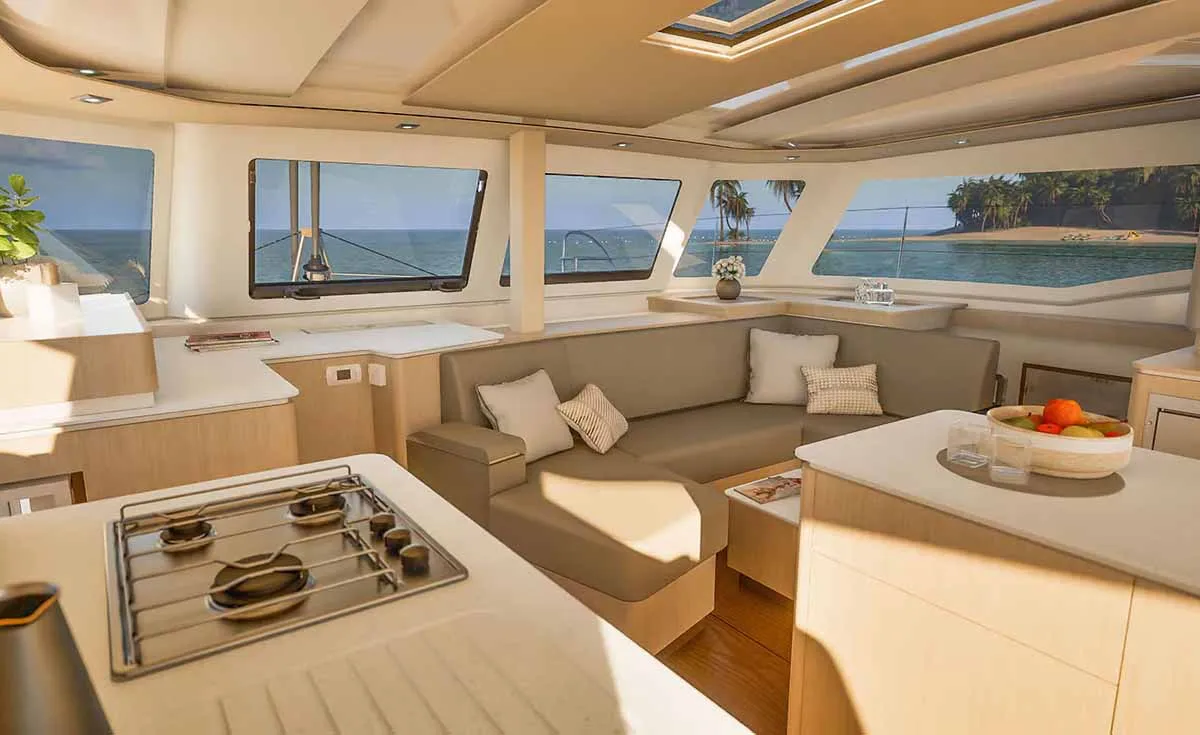 Salon of Pepper, a Fountaine Pajot FP 41 Quatuor 4 catamaran at Grad Trogir, Croatia