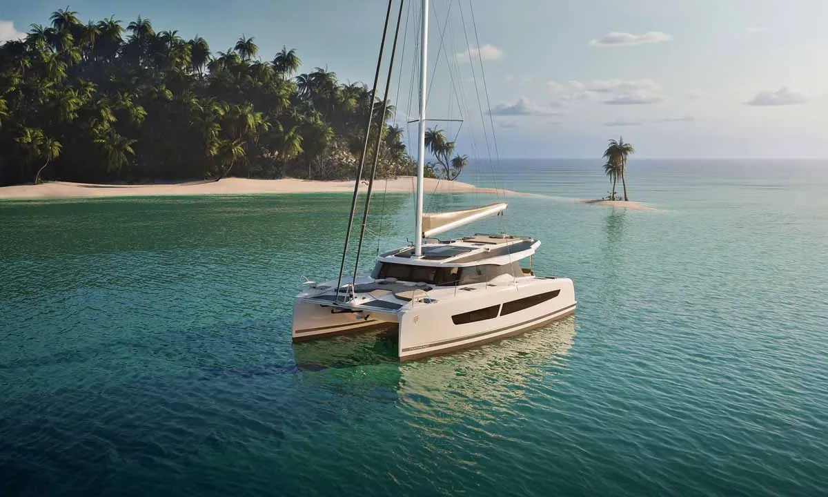 Exterior view of Pepper, a Fountaine Pajot FP 41 Quatuor 4 catamaran at Grad Trogir, Croatia