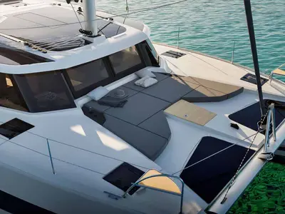 Deck of Pepper, a Fountaine Pajot FP 41 Quatuor 4 catamaran at Grad Trogir, Croatia
