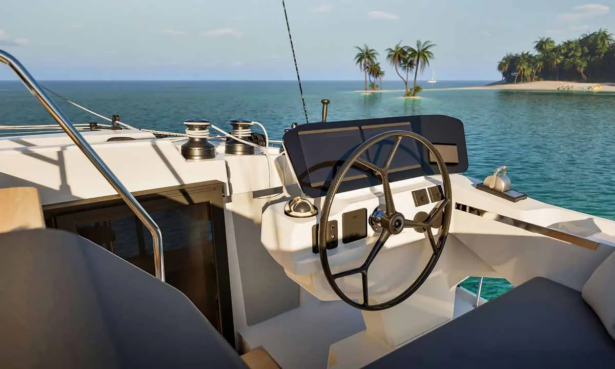 Cockpit of Pepper, a Fountaine Pajot FP 41 Quatuor 4 catamaran at Grad Trogir, Croatia