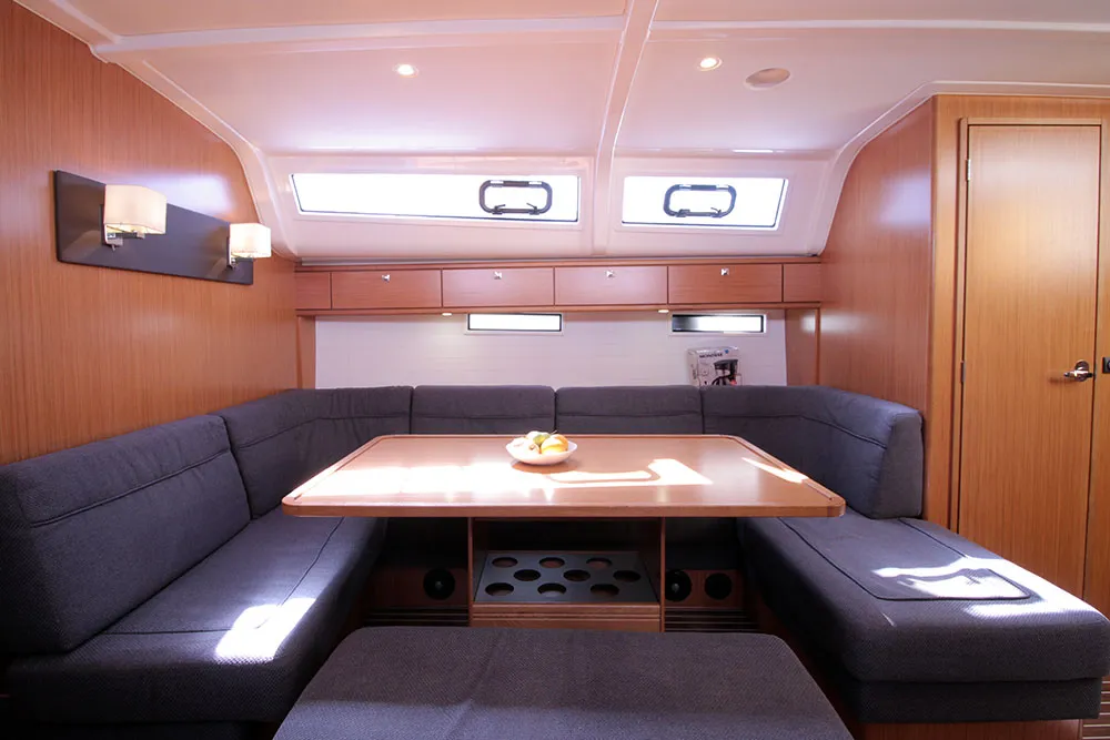Salon of Firewall, a Bavaria Cruiser 51 sailboat at Llucmajor, Spain