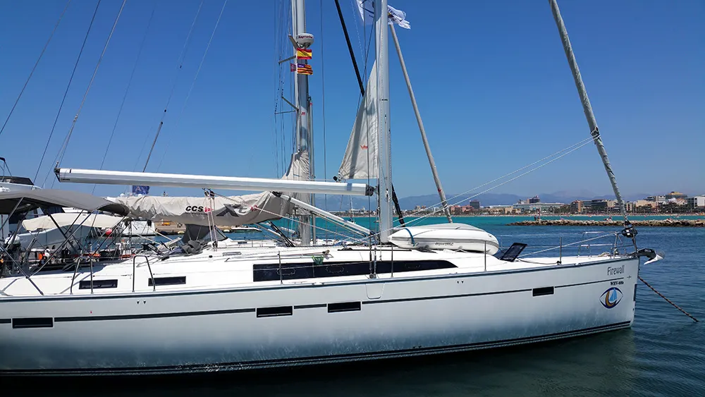 Exterior view of Firewall, a Bavaria Cruiser 51 sailboat at Llucmajor, Spain