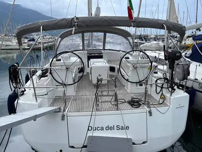Cockpit of Duca del Sale, a Jeanneau 54 sailboat at Castellammare di Stabia, Italy