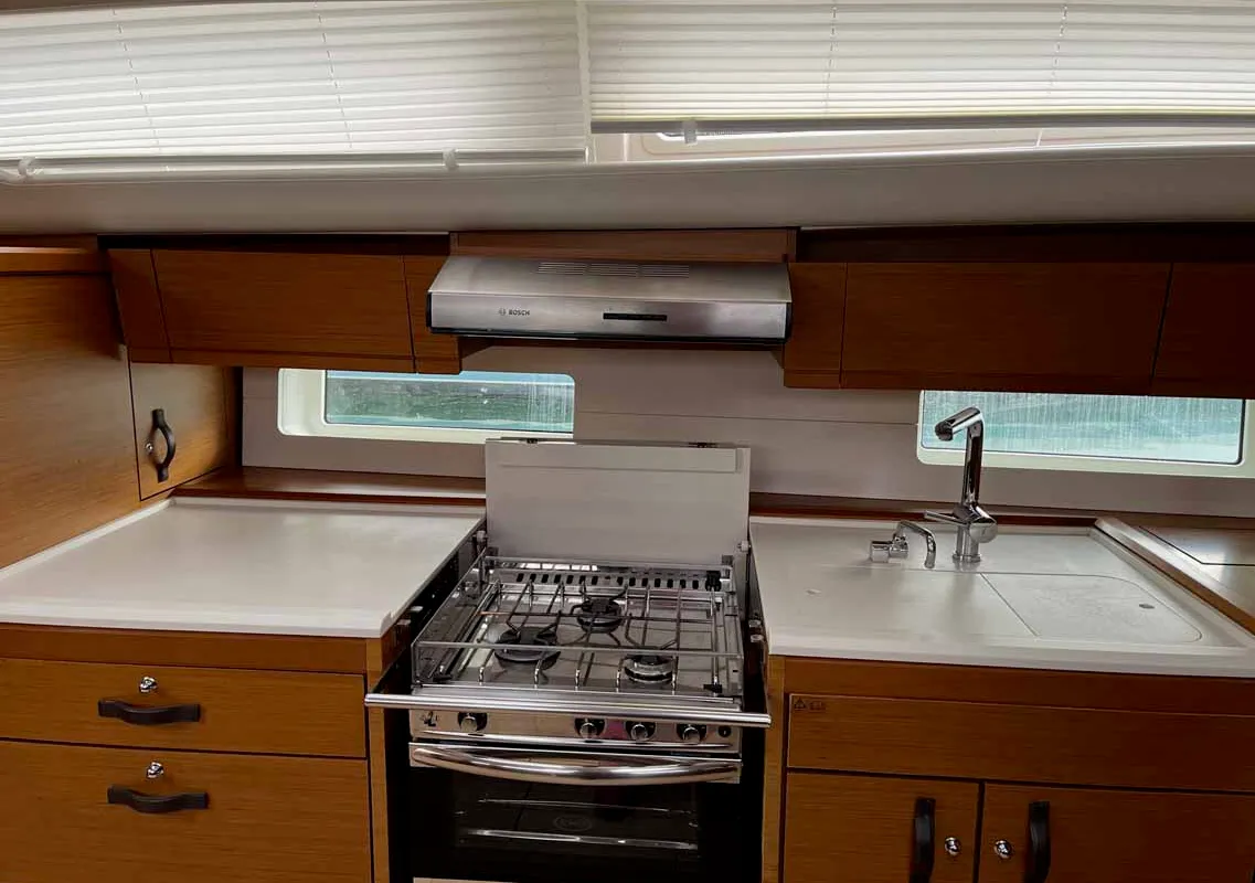 Galley of Duca del Sale, a Jeanneau 54 sailboat at Castellammare di Stabia, Italy