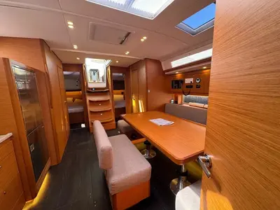 Salon of Scrusciu du Mari, a Dufour 470 sailboat at Procida, Italy