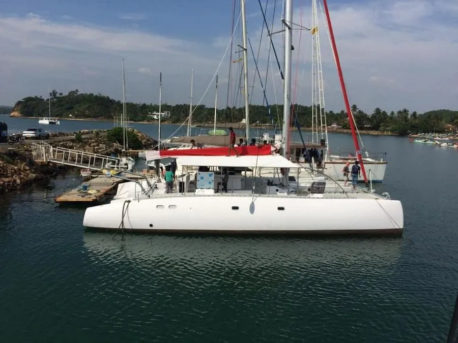 Exterior view of Poevasion, a Gulet Ocean Voyager 53 catamaran at Papeete, France