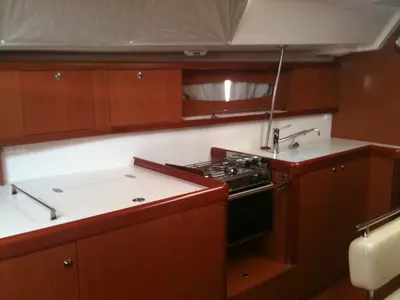 Galley of Gilda, a Beneteau Oceanis 43 sailboat at Athens, Greece