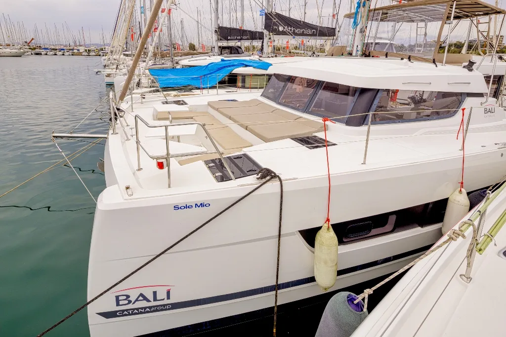 Exterior view of Sole Mio, a Bali Catspace catamaran at Municipal Unit of Nea Peramos, Greece