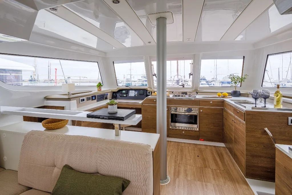 Cockpit of Sole Mio, a Bali Catspace catamaran at Municipal Unit of Nea Peramos, Greece