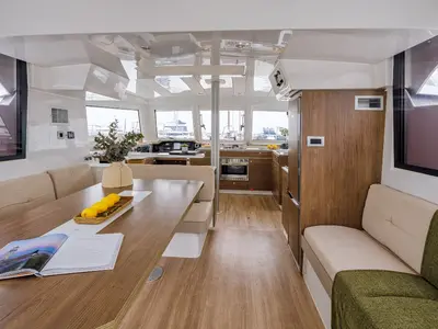 Salon of Sole Mio, a Bali Catspace catamaran at Municipal Unit of Nea Peramos, Greece