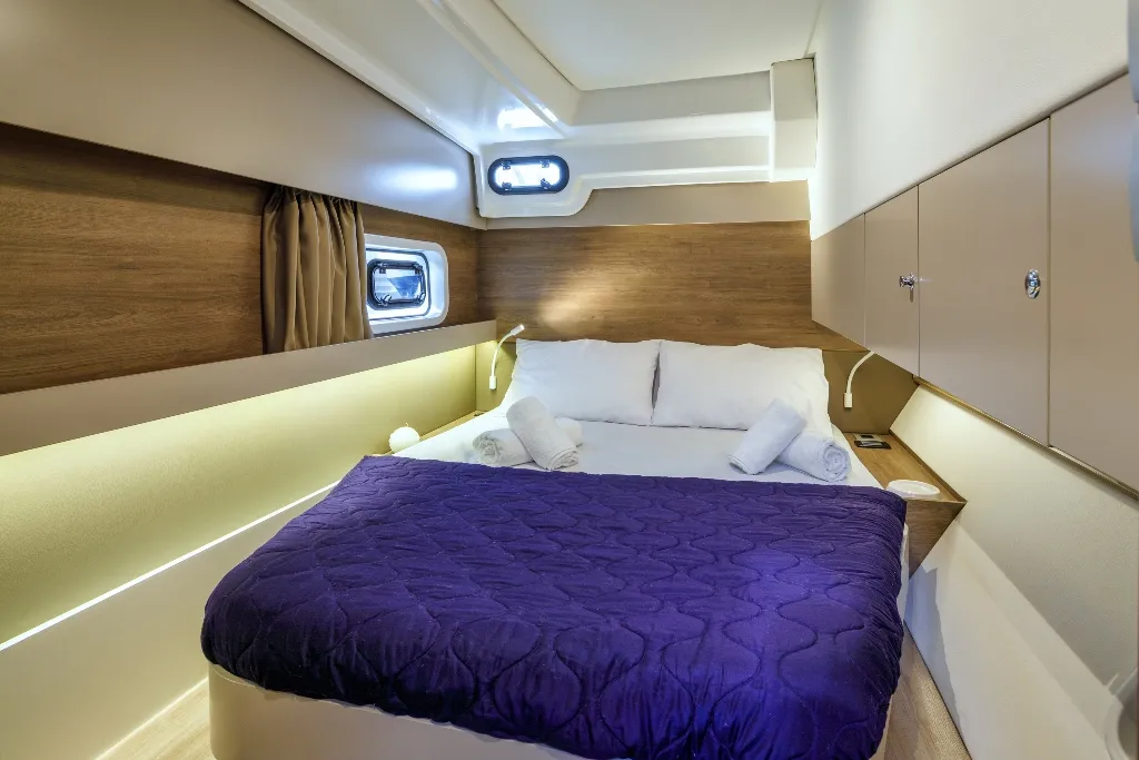 Cabin on Sole Mio, a Bali Catspace catamaran at Municipal Unit of Nea Peramos, Greece