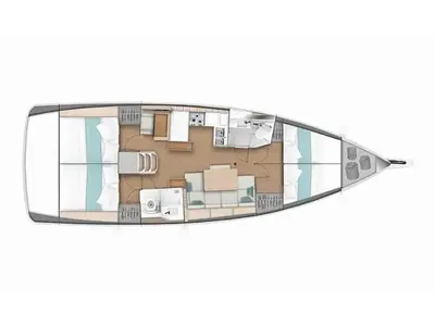 Cabin on Leona, a Jeanneau Sun Odyssey 440 sailboat at Pula, Croatia