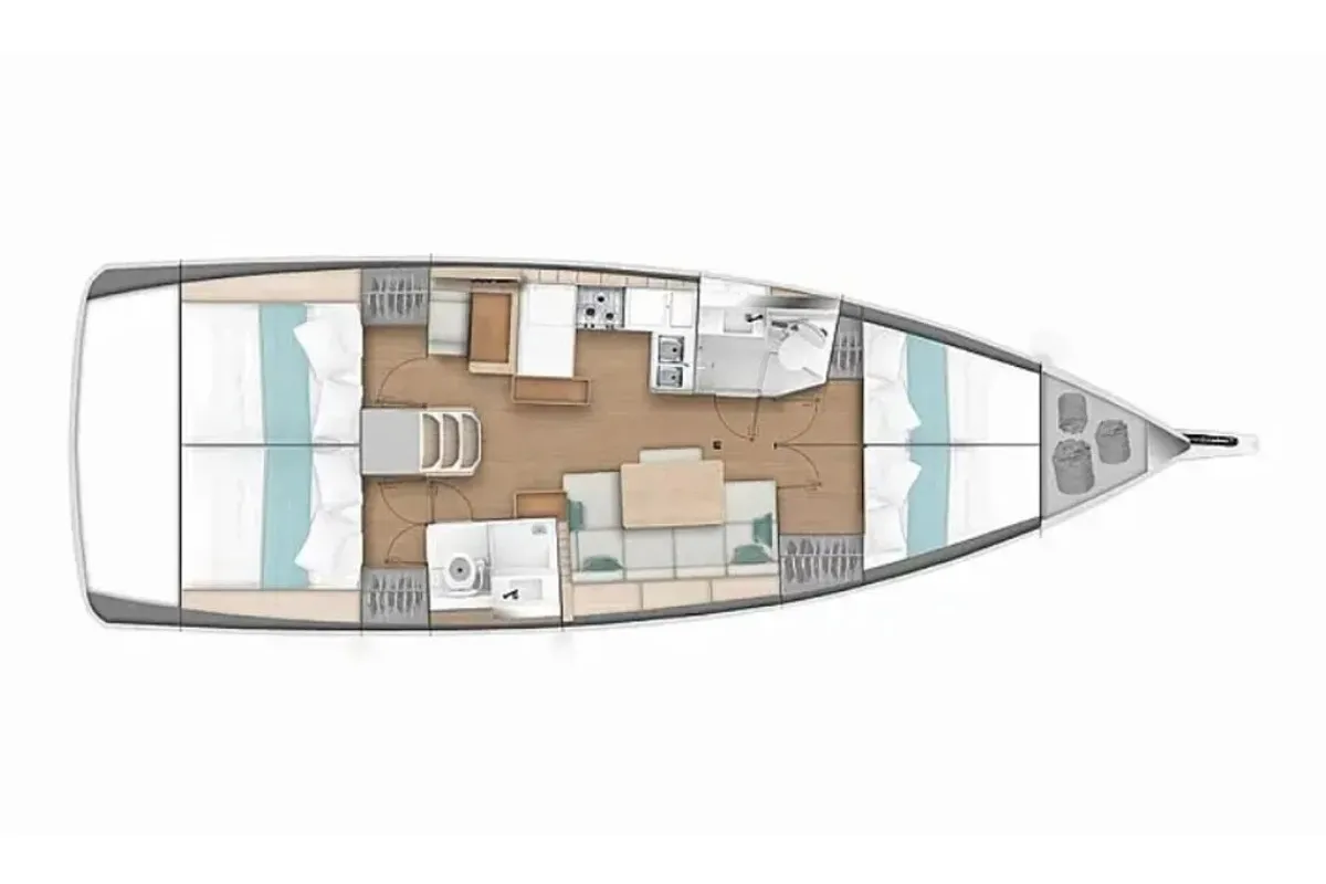 Cabin on Leona, a Jeanneau Sun Odyssey 440 sailboat at Pula, Croatia