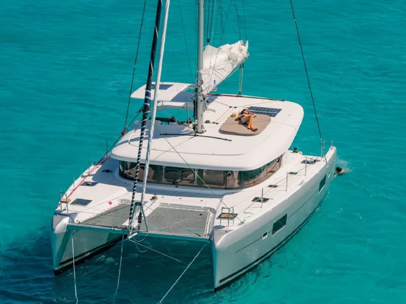 Exterior view of Mio, a Lagoon 42 catamaran at Municipal Unit of Lefkada, Greece