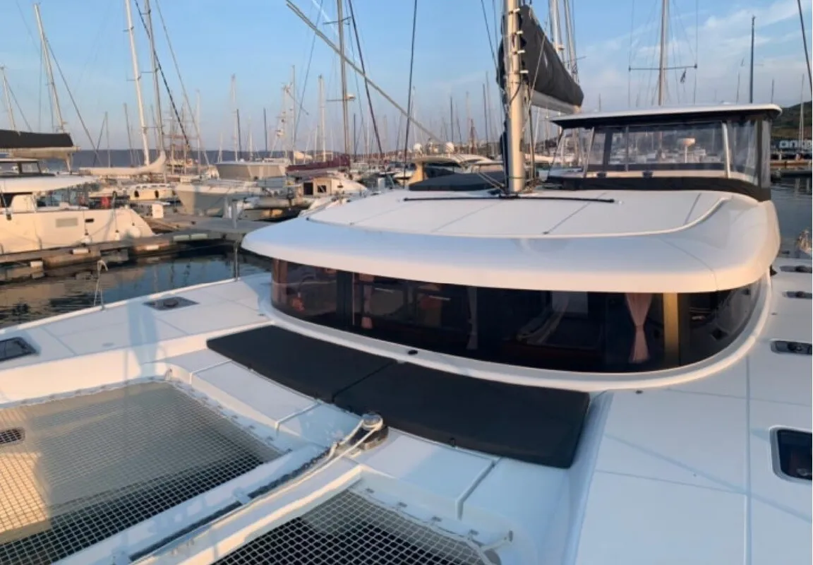 Deck of Mio, a Lagoon 42 catamaran at Municipal Unit of Lefkada, Greece