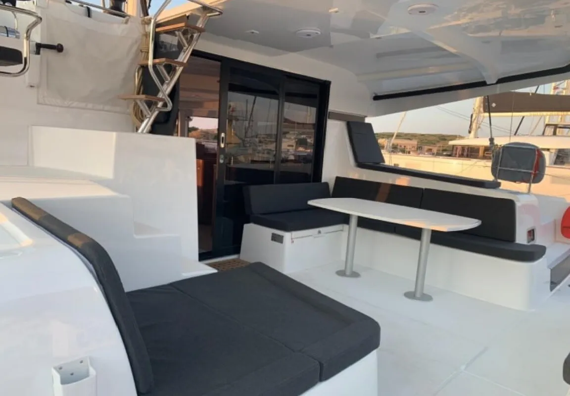 Deck of Mio, a Lagoon 42 catamaran at Municipal Unit of Lefkada, Greece