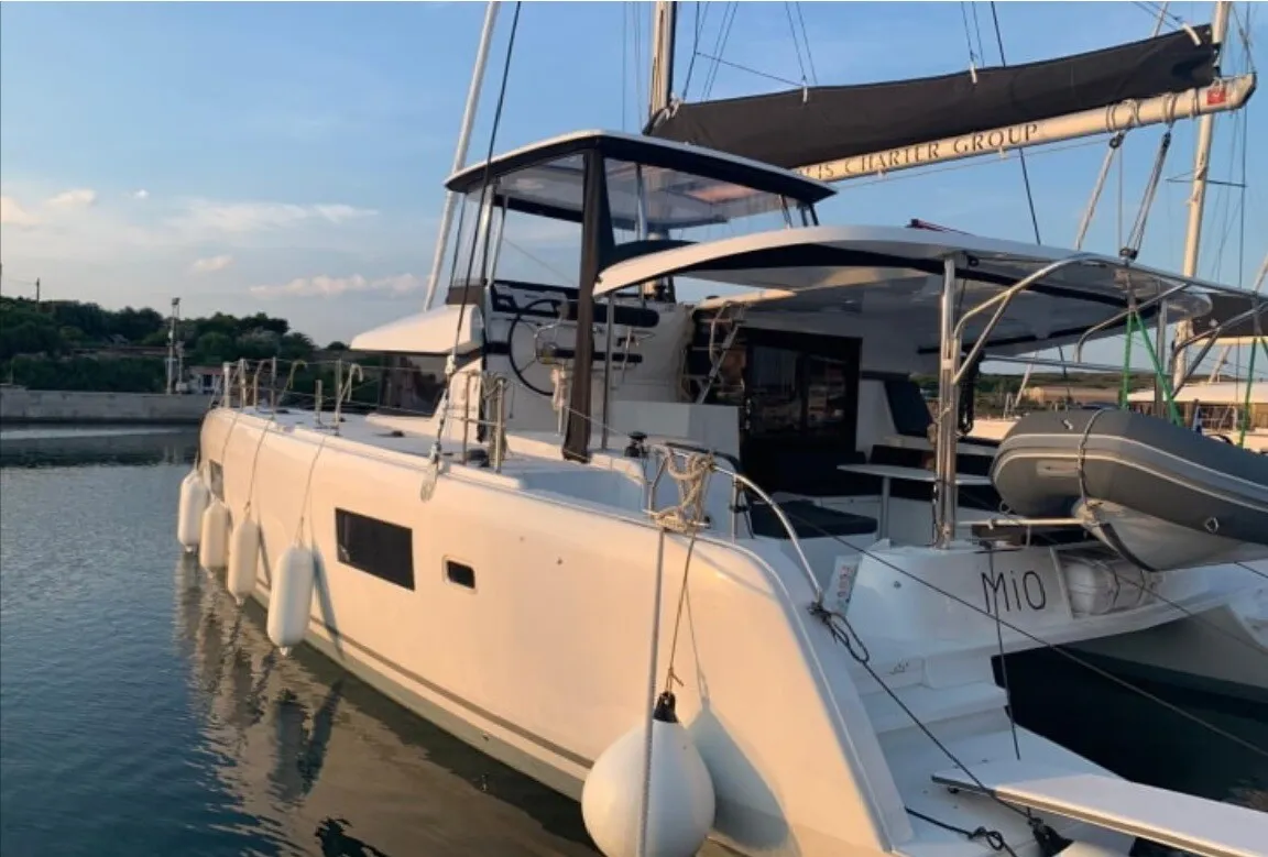 Exterior view of Mio, a Lagoon 42 catamaran at Municipal Unit of Lefkada, Greece