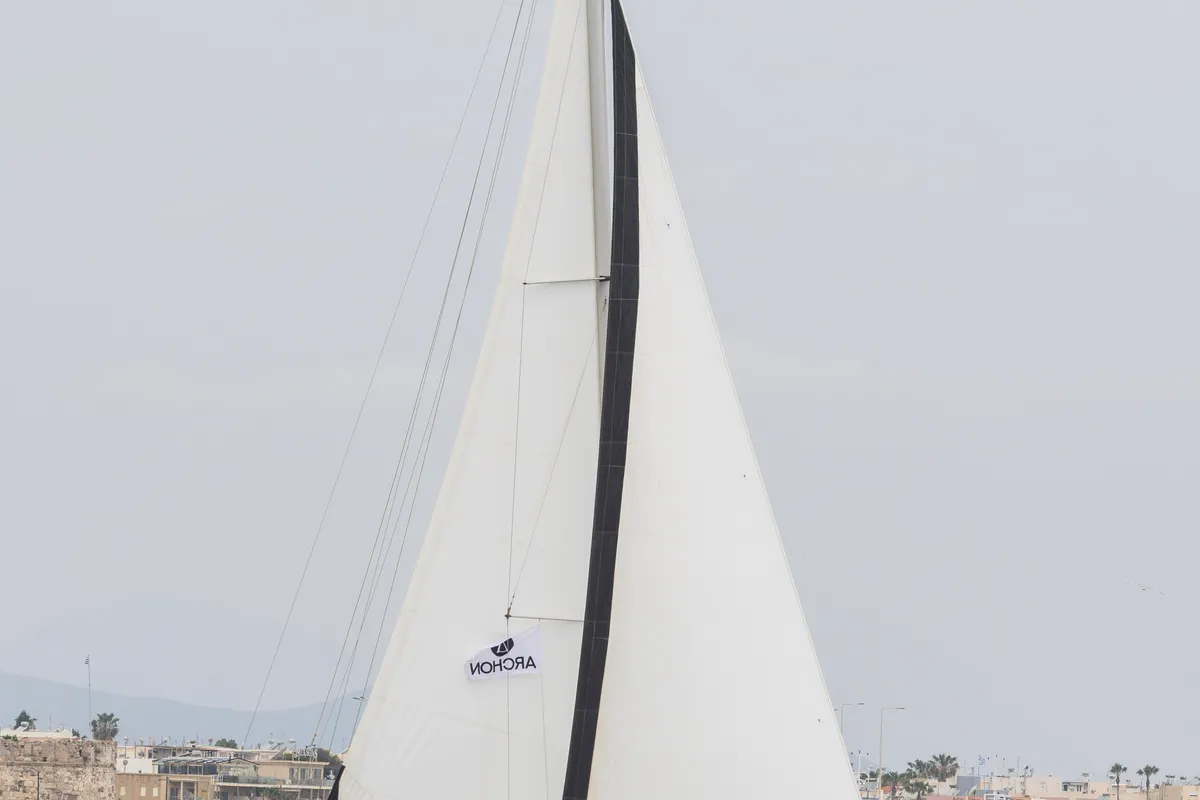 Exterior view of Imagine, a Jeanneau Sun Odyssey 42 i sailboat at Kos, Greece