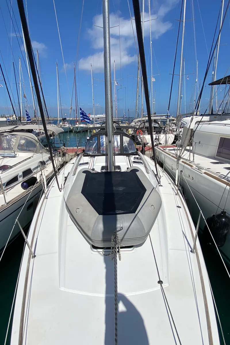 Deck of Imagine, a Jeanneau Sun Odyssey 42 i sailboat at Kos, Greece