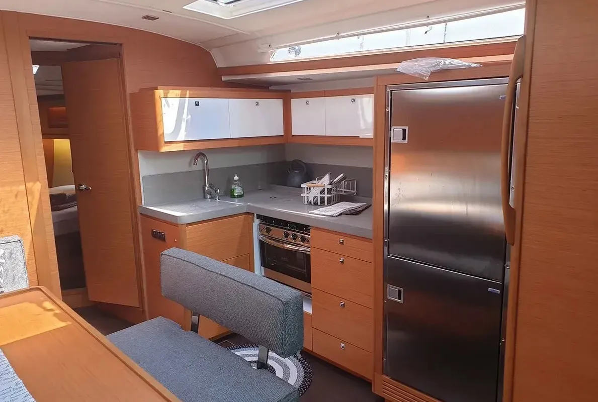 Galley of Emphasis, a Dufour 470 sailboat at Lefkada, Greece