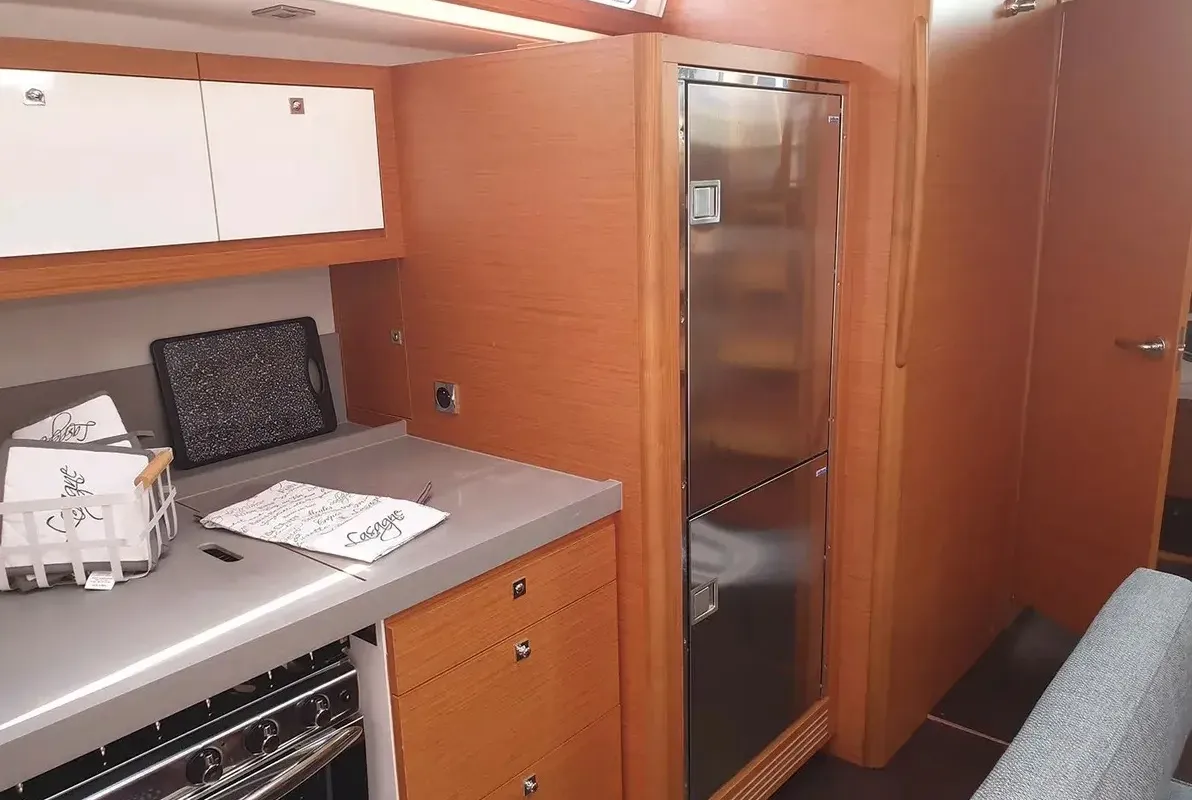 Galley of Emphasis, a Dufour 470 sailboat at Lefkada, Greece