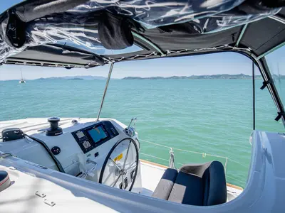 Cockpit of K-35, a Lagoon 40 catamaran at Pa Khlok, Thailand