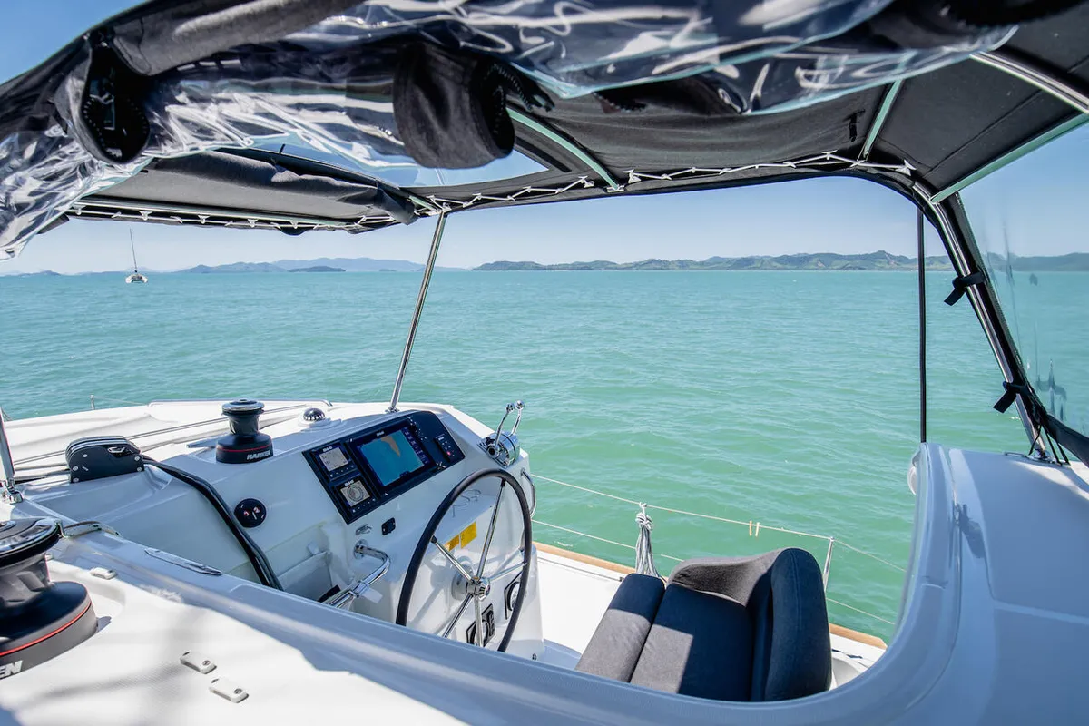 Cockpit of K-35, a Lagoon 40 catamaran at Pa Khlok, Thailand