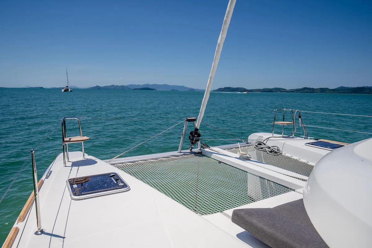 Deck of K-35, a Lagoon 40 catamaran at Pa Khlok, Thailand