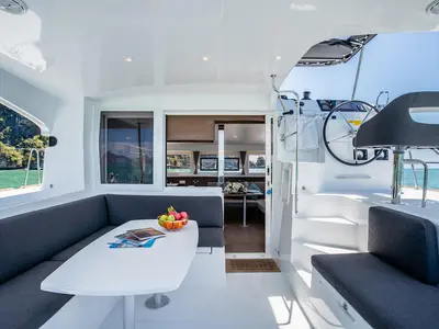 Deck of K-35, a Lagoon 40 catamaran at Pa Khlok, Thailand