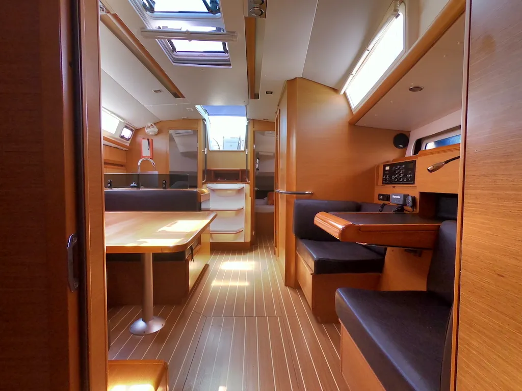 Salon of Piedanlo, a Jeanneau Sun Odyssey 409 sailboat at Olbia, Italy
