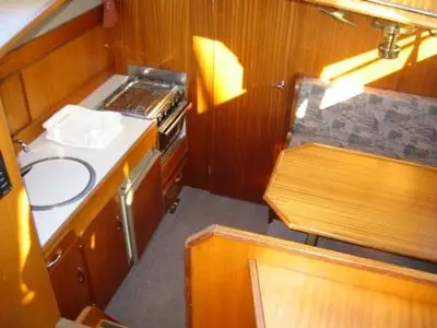 Galley of Twieberr, a Gulet Success 1050 motorboat at Woudsend, Netherlands