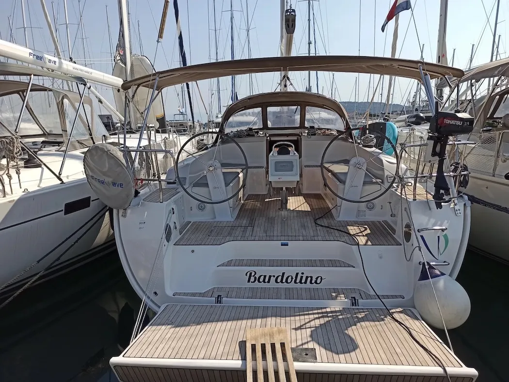 Cockpit of Bardolino, a Bavaria Cruiser 46 sailboat at Seget Donji, Croatia