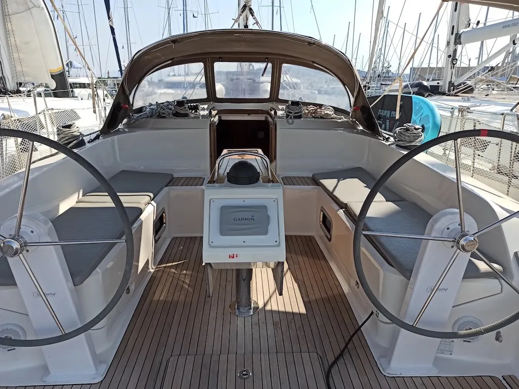 Cockpit of Bardolino, a Bavaria Cruiser 46 sailboat at Seget Donji, Croatia