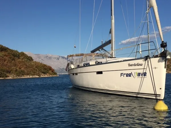 Exterior view of Bardolino, a Bavaria Cruiser 46 sailboat at Seget Donji, Croatia