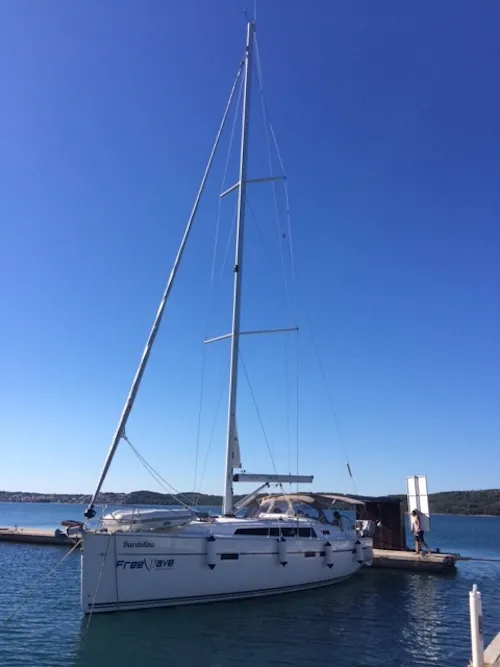 Exterior view of Bardolino, a Bavaria Cruiser 46 sailboat at Seget Donji, Croatia