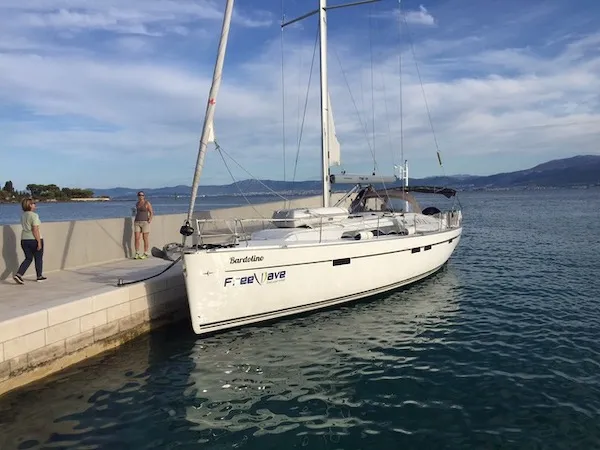 Exterior view of Bardolino, a Bavaria Cruiser 46 sailboat at Seget Donji, Croatia