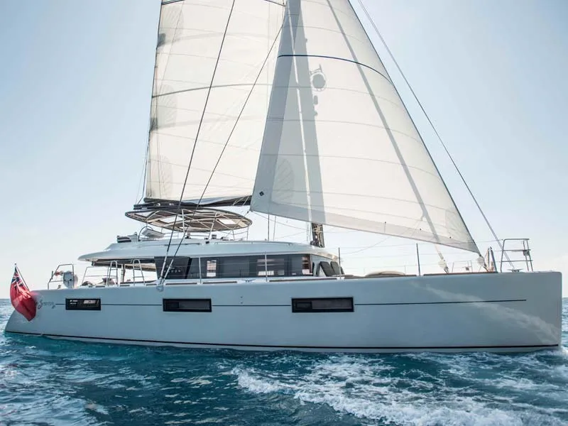 Exterior view of Soleanis II, a Lagoon 620 catamaran at Salerno, Italy