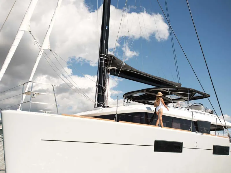 Exterior view of Soleanis II, a Lagoon 620 catamaran at Salerno, Italy