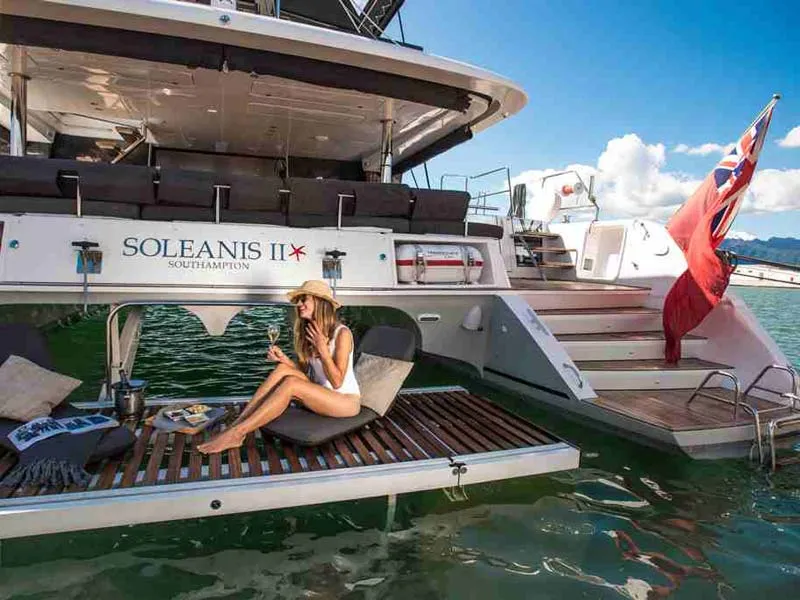 Deck of Soleanis II, a Lagoon 620 catamaran at Salerno, Italy