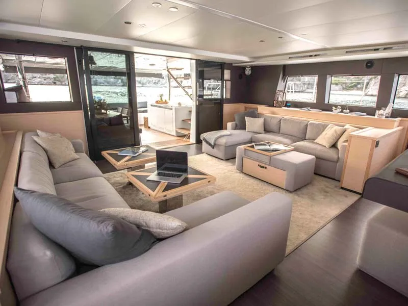 Salon of Soleanis II, a Lagoon 620 catamaran at Salerno, Italy