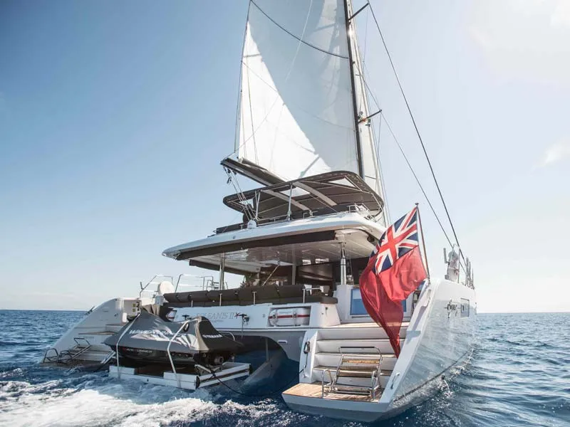 Exterior view of Soleanis II, a Lagoon 620 catamaran at Salerno, Italy