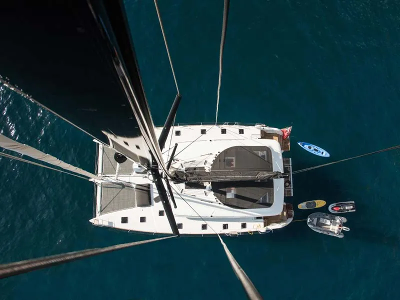 Exterior view of Soleanis II, a Lagoon 620 catamaran at Salerno, Italy