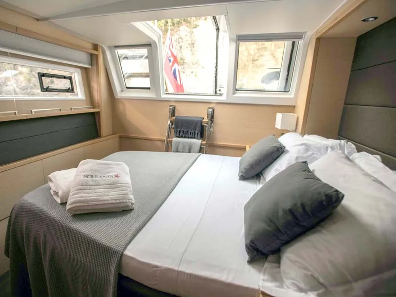 Cabin on Soleanis II, a Lagoon 620 catamaran at Salerno, Italy
