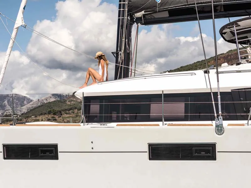 Exterior view of Soleanis II, a Lagoon 620 catamaran at Salerno, Italy