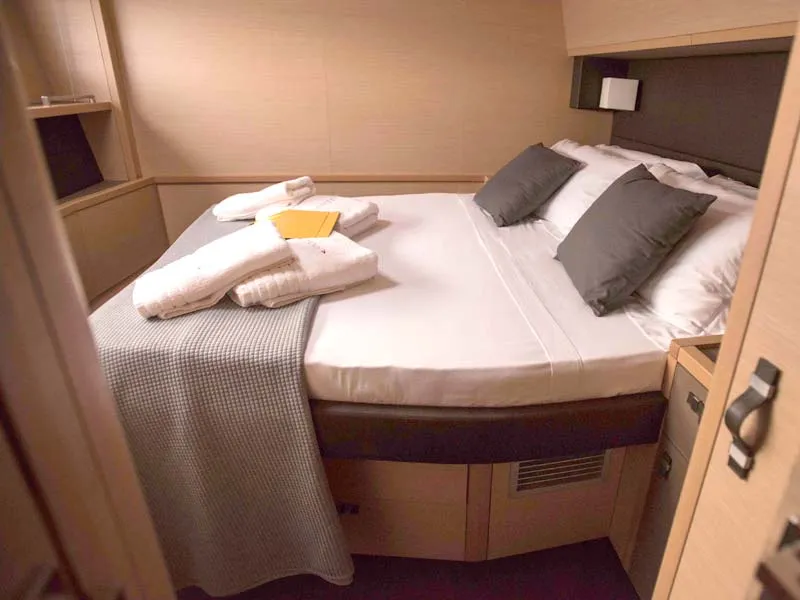 Cabin on Soleanis II, a Lagoon 620 catamaran at Salerno, Italy