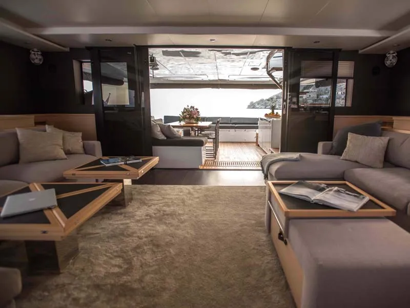 Salon of Soleanis II, a Lagoon 620 catamaran at Salerno, Italy