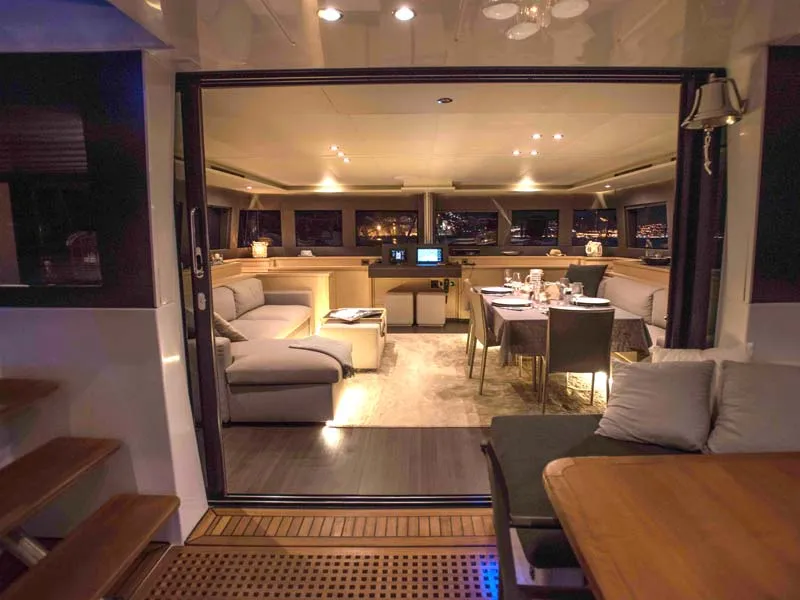 Salon of Soleanis II, a Lagoon 620 catamaran at Salerno, Italy