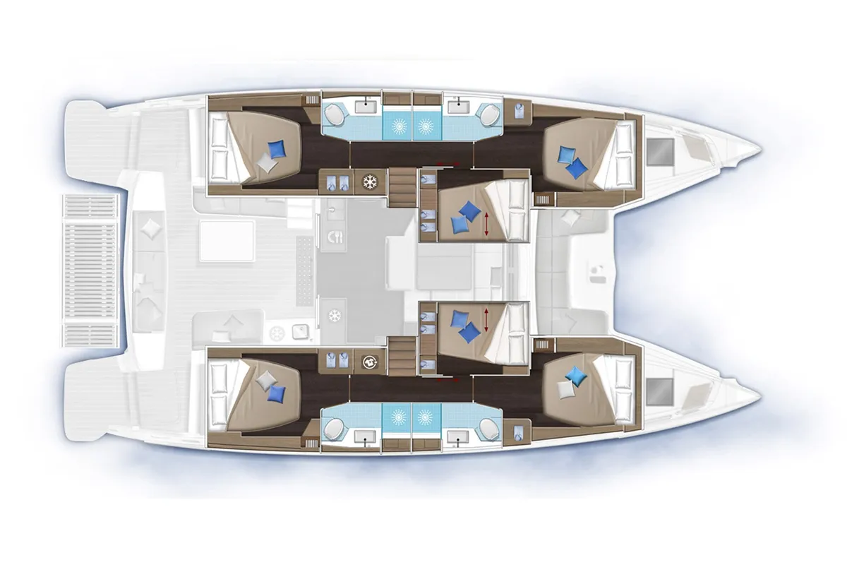 Floor plan of Alpha - Skippered, a Lagoon 51 catamaran at Mykonos, Greece